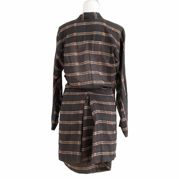 ISABEL MARANT ETOILE MUTED BLACK RED WHITE PLAID FAUX WRAP LONG SLEEVE DRESS - Picture 3 of 8